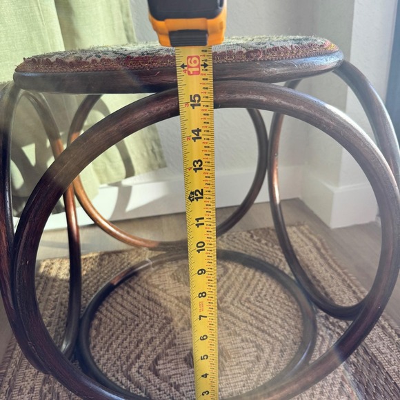 Vtg Thonet Style Bentwood Stool Upholstery Seat Grandmillennial Boho MCM Ottoman - Picture 11 of 11